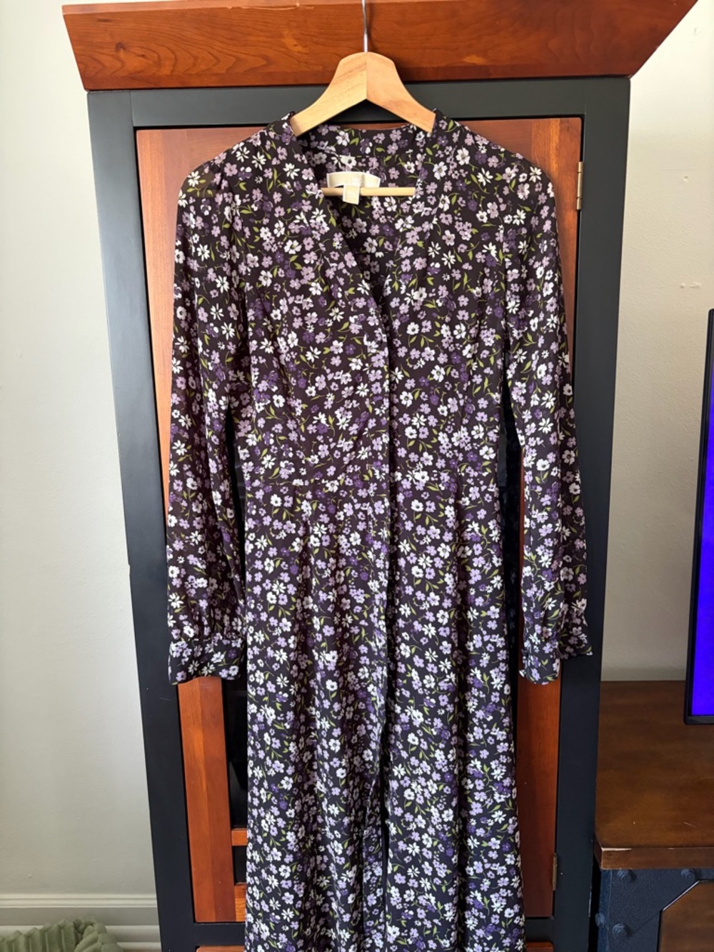 MICHAEL Michael Kors Black Floral Button Down Midi Dress